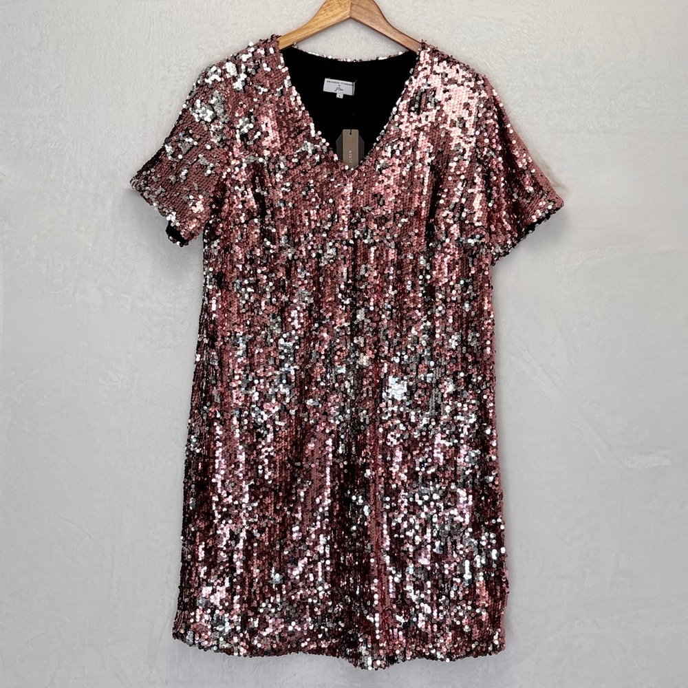J.Crew‎ x Universal Standard Sequin T-Shirt Dress Pink Silver L NWT Glam Party
